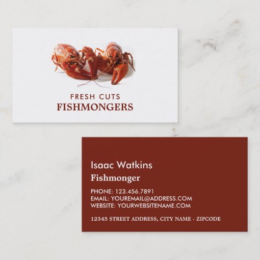 zoetwaterkreeft, visser/vrouw, vismarkt visitekaartje (Voorkant / Achterkant)