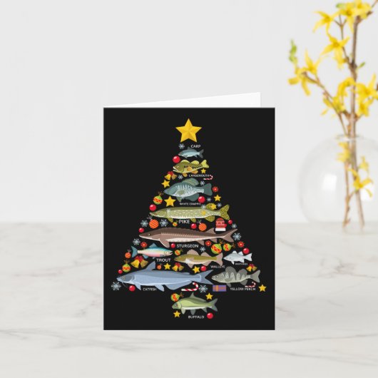 Zoetwatervis kerstboom Vist Xma Kaart (Gele Bloem)