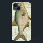 Zoetwatervis op kaart iPhone 13 hoesje<br><div class="desc">Deze kunstdrukkunst illustreert een gedetailleerd schilderij van een zoetwatervis. De achtergrond is een  overzicht in licht aquatische kleur. Dit ontwerp past perfect bij elk product van uw collectie.</div>