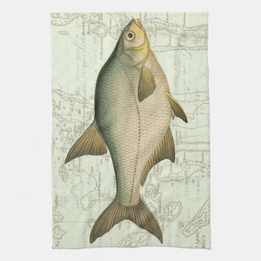 Zoetwatervis op kaart theedoek (Verticaal)
