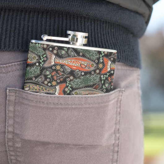 Zoetwatervis, stijlvol ontwerp, forel, Gevist Heupfles (Voorbeeld)