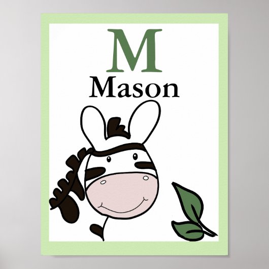 Zoey de Zebra NAAM AFDRUK Baby Dierentuin Dieren Poster (Voorkant)