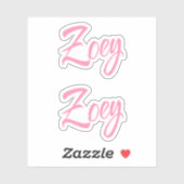 Zoey decoratieve naam in roze x2 Sticker (Vel)