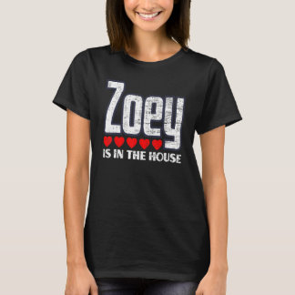 Zoey is in het huis retro harten voornaam liefde t-shirt