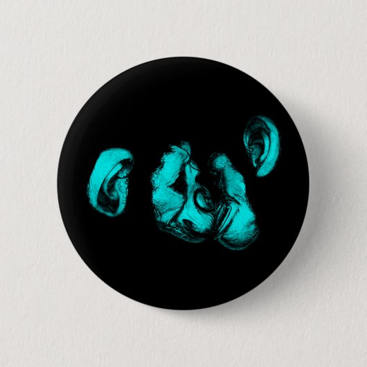 zogende chimps : neon turquoise ronde button 5,7 cm (Voorkant)