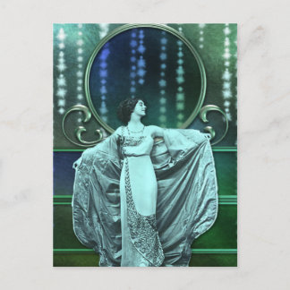 ZOHARA: Art Deco Woman in Aqua en Green Briefkaart