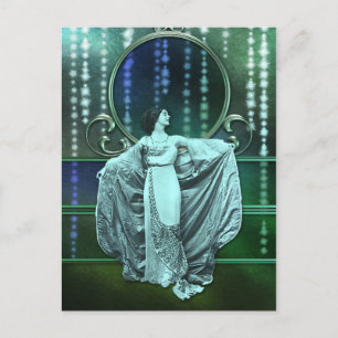 Zohara: Art Deco Woman in Aqua & Green Briefkaart