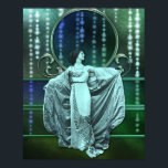 Zohara: Art Deco Woman in Aqua & Green Poster<br><div class="desc">Zohara in operajon en jas. Haar jas is met zijde beklede brocade,  haar jurk is zijde,  ruim geborduurd met metaaldraden. Ze staat tegen een achtergrond van kleurrijke gloeiende zijde met strengen mousserende sterren en regenboogglas in een metalen lijst.</div>