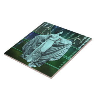 Zohara: Art Deco Woman in Aqua & Green Tegeltje