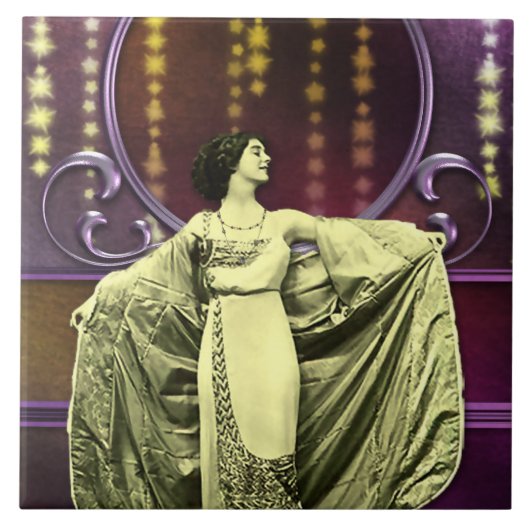 ZOHARA: Art Deco Woman in Yellow and Plum Tegeltje (Voorkant)