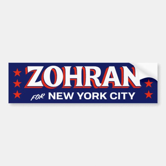 Zohran Mamdani NYC Red White Blue 2025 Bumpersticker (Voorkant)