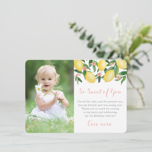 Zoiets van je Lemons Girl Birthday Afbeelding Bedankkaart (Staand voorkant)