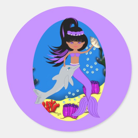 Zola de Paarse Sticker Mermaid en Dolphin (Voorkant)