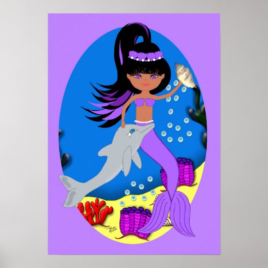 Zola het Paarse Poster Mermaid en Dolphin (Voorkant)