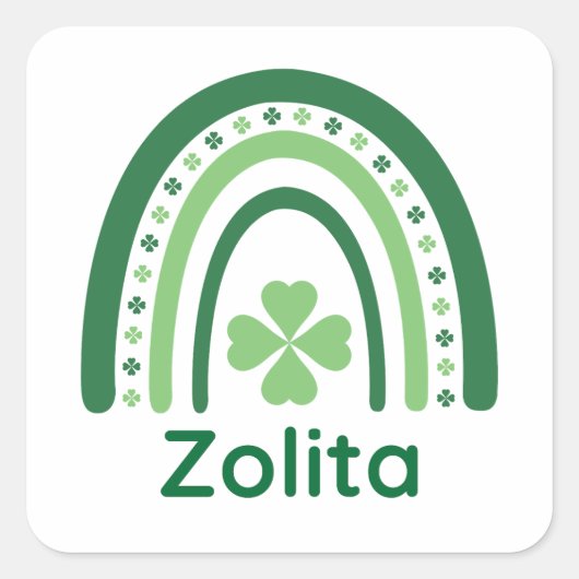 Zolita Name Clover Boho Rainbow Vierkante Sticker (Voorkant)