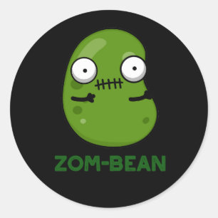 Zom-bean Grappige Halloween Zombie Bean Pun Dark B Ronde Sticker