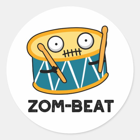 Zom-beat Funny Halloween Zombie Drum Pun Ronde Sticker (Voorkant)