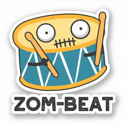 Zom-beat Funny Halloween Zombie Drum Pun Sticker (Voorkant)