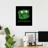 Zom-beat Funny Zombie Drum Pun Dark BG Poster (Thuiskantoor)