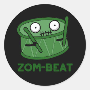 Zom-beat Grappige Halloween Zombie Drum Pun Dark B Ronde Sticker