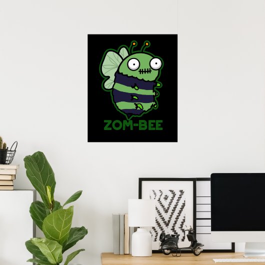 Zom-bee Funny Zombie Bee Pun Dark BG Poster (Thuiskantoor)