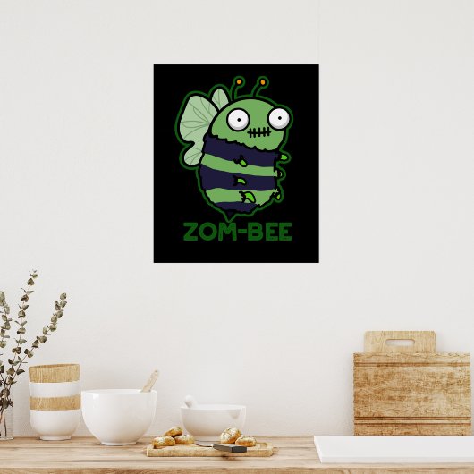 Zom-bee Funny Zombie Bee Pun Dark BG Poster (Keuken)