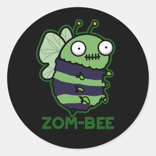 Zom-bee Grappig Halloween Zombie Bee Pun Dark BG Ronde Sticker (Voorkant)
