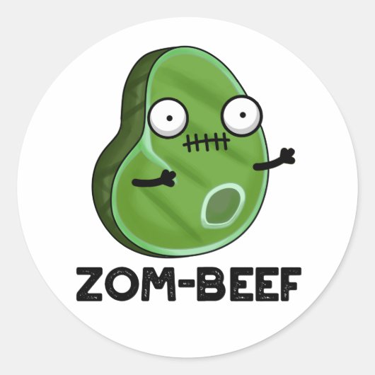 Zom-beef Funny Halloween Zombie Meat Pun Ronde Sticker (Voorkant)
