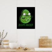Zom-beef Funny Zombie Meat Pun Dark BG Poster (Keuken)