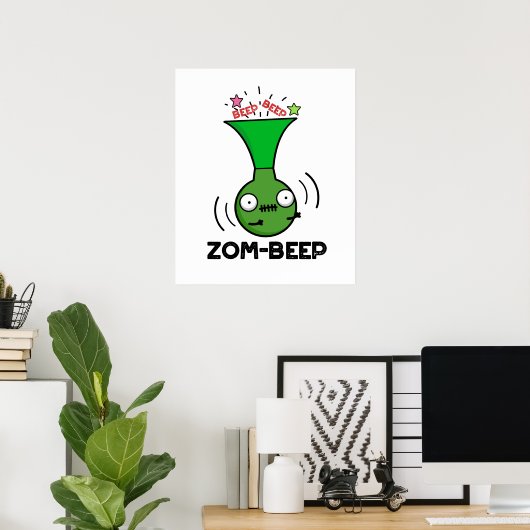Zom-beep Funny Halloween Zombie Honker Pun Poster (Thuiskantoor)