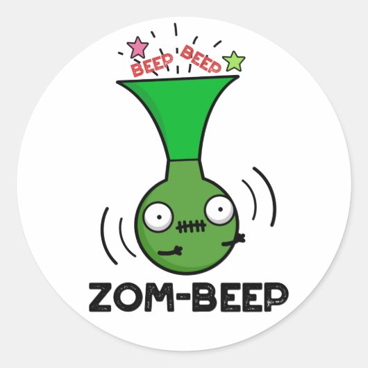 Zom-beep Funny Halloween Zombie Honker Pun Ronde Sticker (Voorkant)