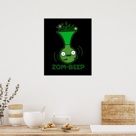 Zom-beep Funny Zombie Honker Pun Dark BG Poster (Keuken)