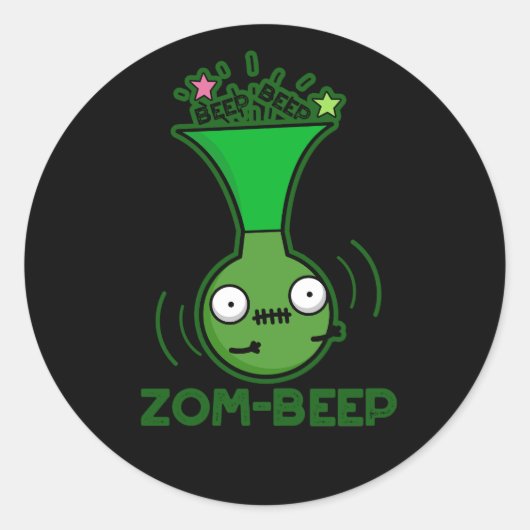 Zom-beep Funny Zombie Honker Pun Dark BG Ronde Sticker (Voorkant)