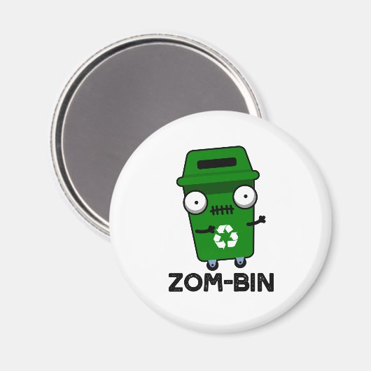 Zom-bin Funny Halloween Zombie Trash Bin Pun Magneet (Voorkant / Achterkant)