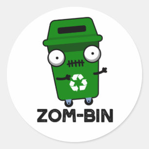 Zom-bin Funny Halloween Zombie Trash Bin Pun Ronde Sticker