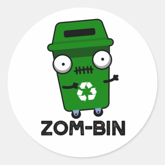 Zom-bin Funny Halloween Zombie Trash Bin Pun Ronde Sticker (Voorkant)