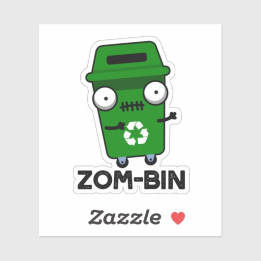 Zom-bin Funny Halloween Zombie Trash Bin Pun Sticker (Vel)