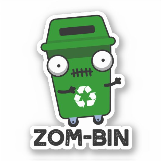 Zom-bin Funny Halloween Zombie Trash Bin Pun Sticker (Voorkant)