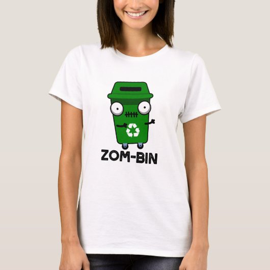 Zom-bin Funny Halloween Zombie Trash Bin Pun T-shirt (Voorkant)