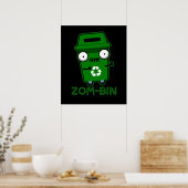 Zom-bin Funny Zombie Trash Bin Pun Dark BG Poster (Keuken)