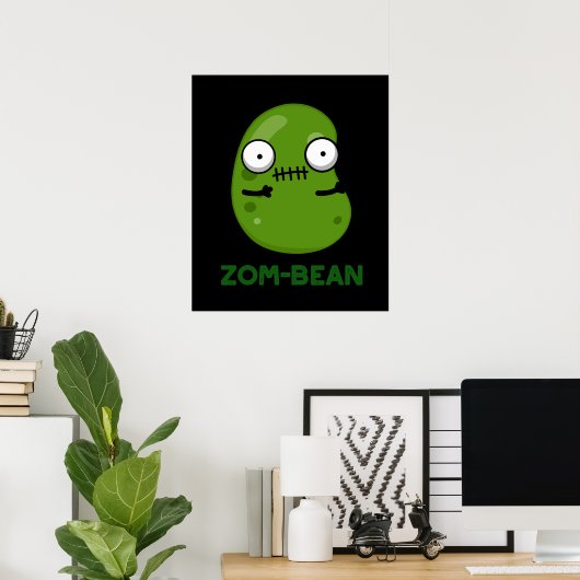 Zom-boon Funny Zombie Bean Pun Dark BG Poster (Thuiskantoor)