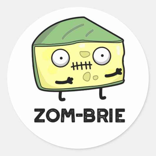 Zom-brie Funny Halloween Zombie Brie Cheese Pun Ronde Sticker (Voorkant)