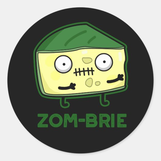 Zom-brie Grappige Zombie Pun Dark BG Ronde Sticker (Voorkant)