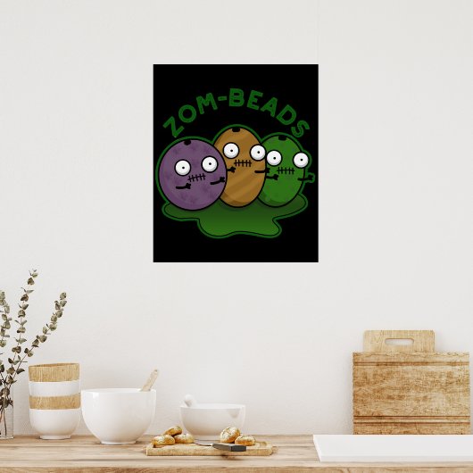 Zom-krads Funny Zombie Beads Pun Dark BG Poster (Keuken)