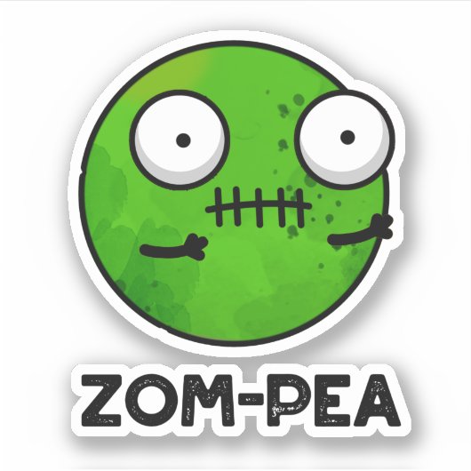 Zom-pea Funny Halloween Zombie Pea Pun Sticker (Voorkant)