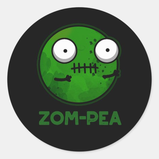 Zom-pea Funny Zombie Pea Pun Dark BG Ronde Sticker (Voorkant)