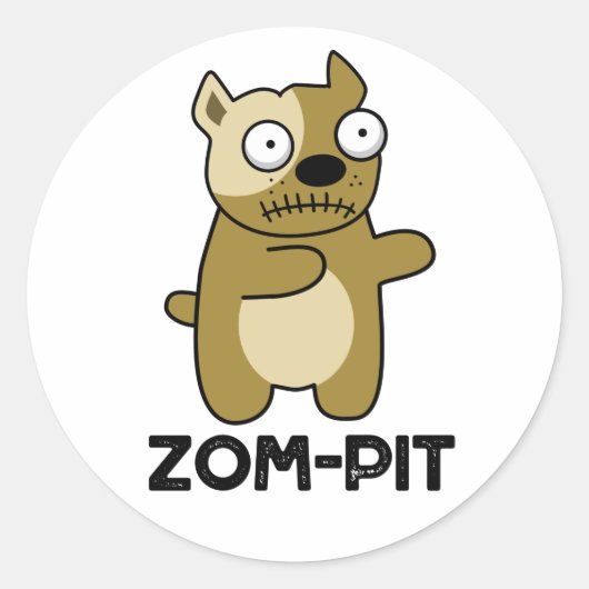 Zom-pit Funny Halloween Zombie Pit Bull Pun Ronde Sticker (Voorkant)