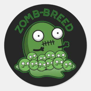 Zom-ras Funny Zombie Breed Pun Dark BG Ronde Sticker