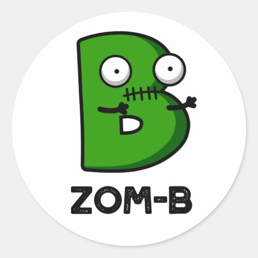 Zomb-b Grappig Halloween Zombie Alfabet B Pun Ronde Sticker (Voorkant)