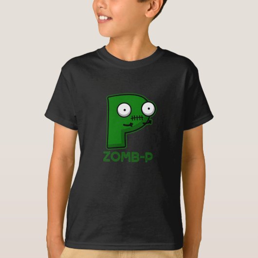 Zomb-P Grappig Halloween Zombie Alfabet Pun Dark B T-shirt (Voorkant)